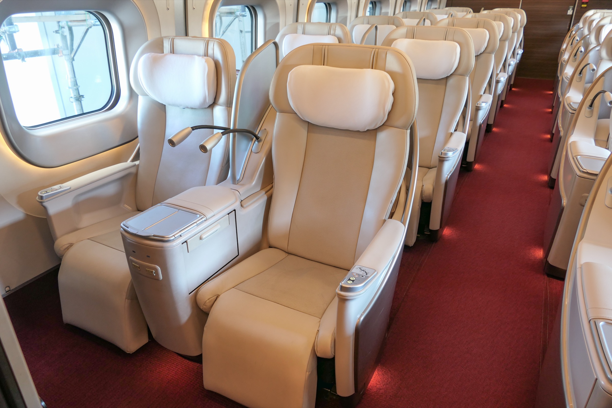 Gran Class leather seat in E5 Hayabusa Shinkansen with wide recline and premium finish