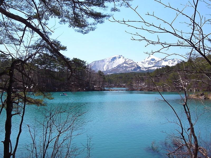 One of the vivid colored ponds of Goshikinuma in Fukushima, Japan