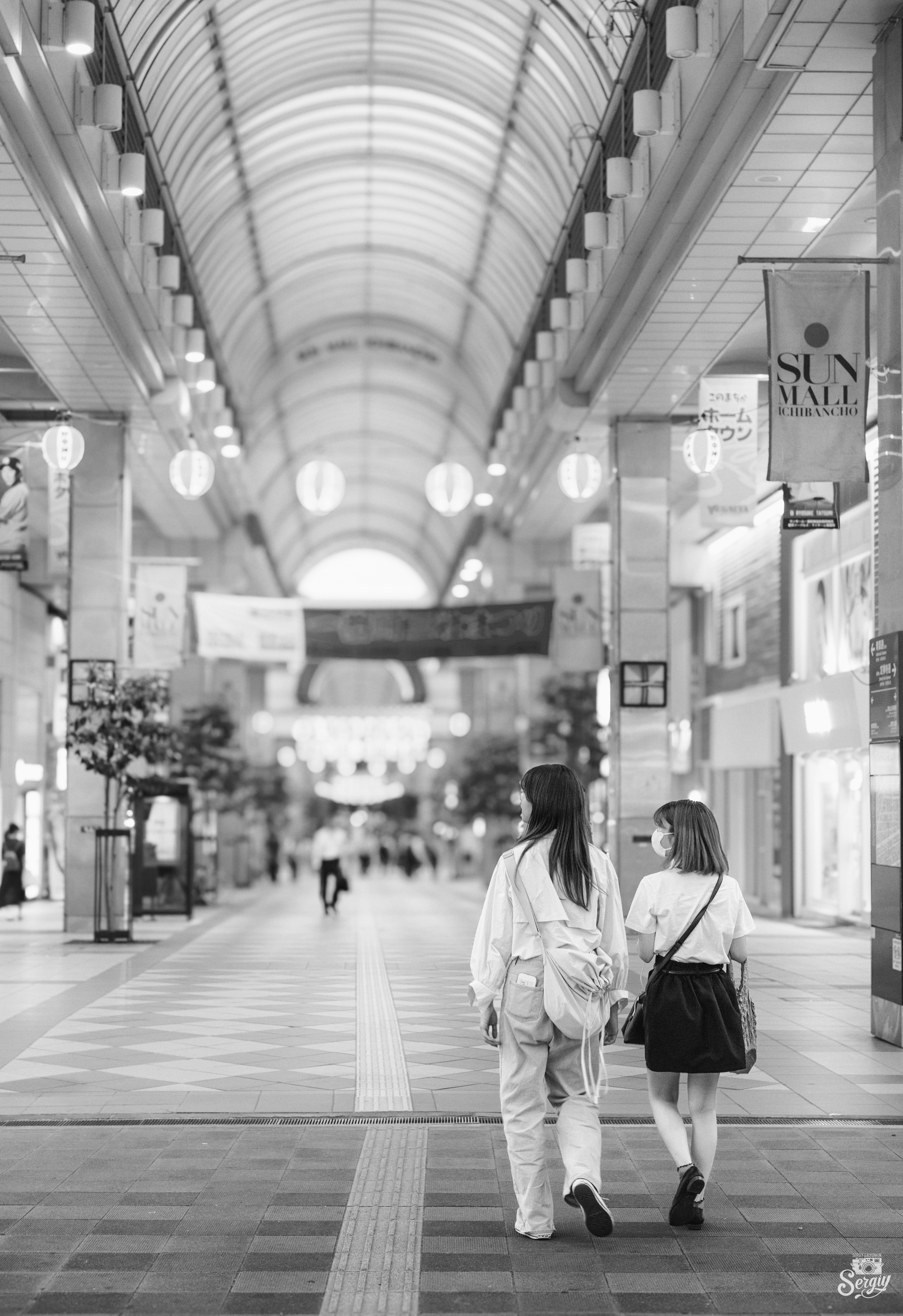Sendai Sun Mall covered shopping arcade with Japanese signs