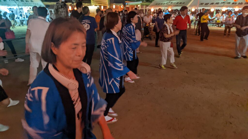 Bon Odori festival dancer in yukata summer kimono at summer festival