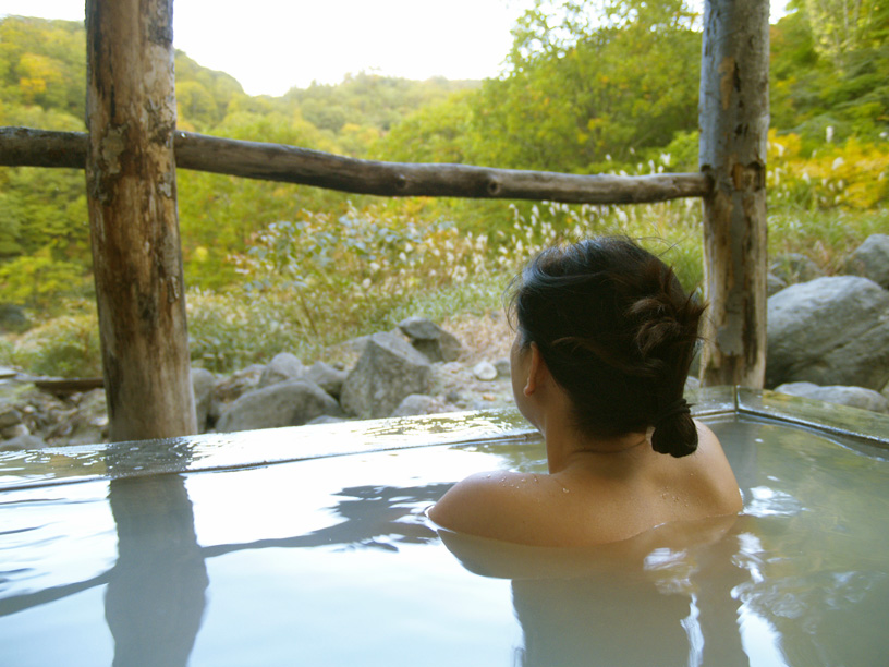 Open air rotenburo onsen bath Japan mountain nature