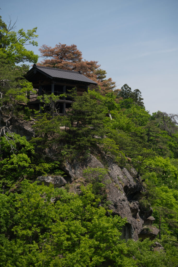 Yamadera Risshakuji Temple cliffside on mountain, Yamagata