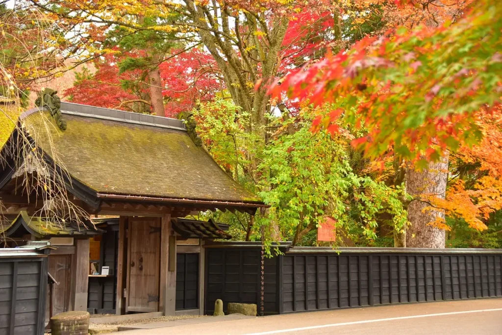 Kakunodate samurai district lined with cherry trees in autumn