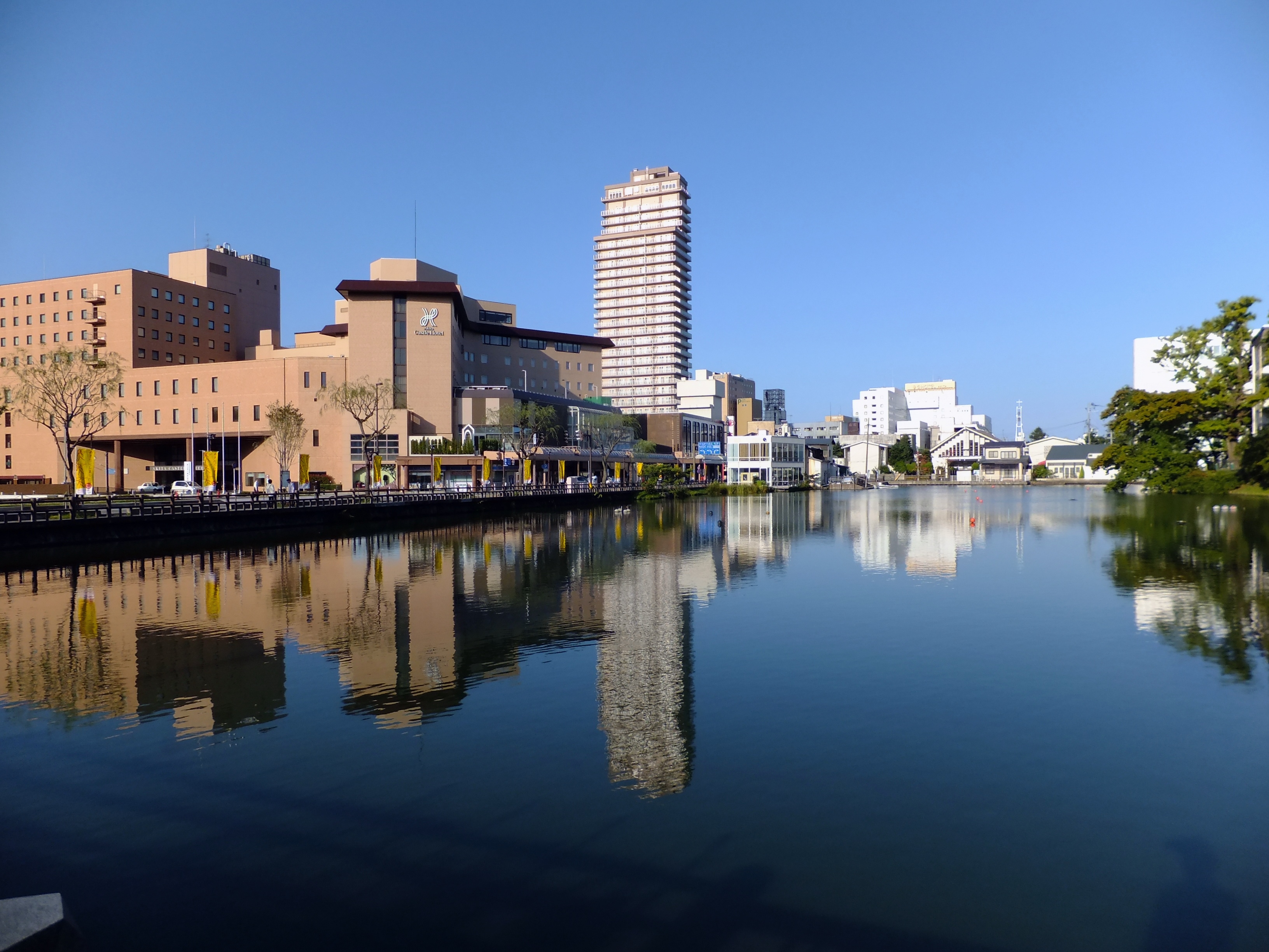 Anamon no Hori historic canal in autumn, Akita City