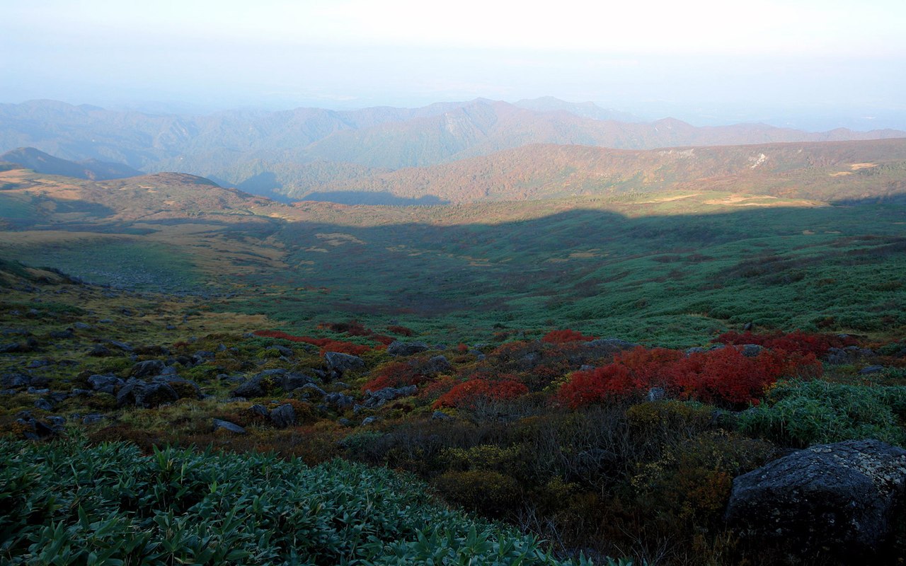 Mount Gassan in autumn with colorful foliage