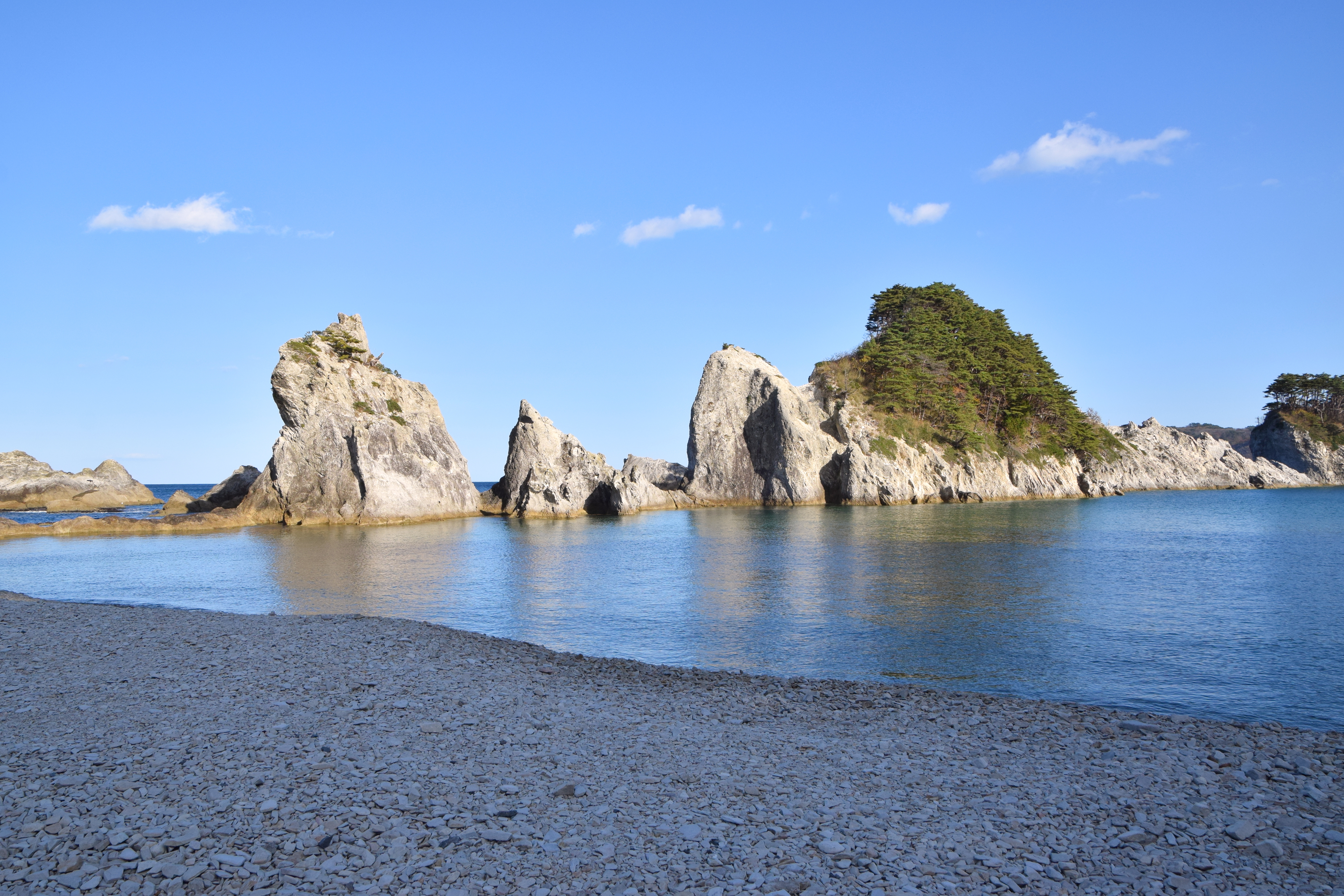 Crystal clear blue water at Jodogahama Beach, Iwate, Japan