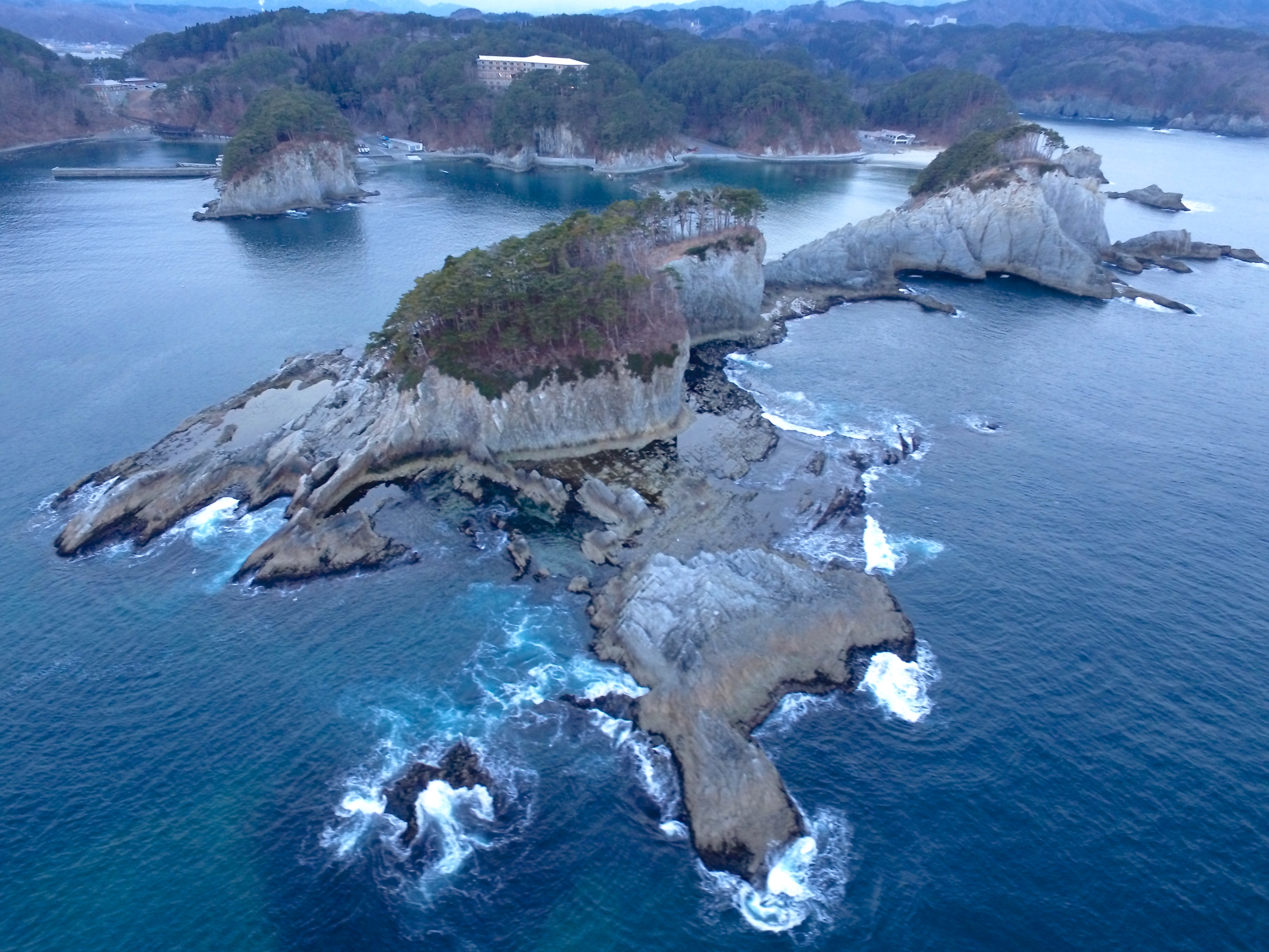 Jodogahama Beach white rocks and turquoise water, Miyako, Iwate