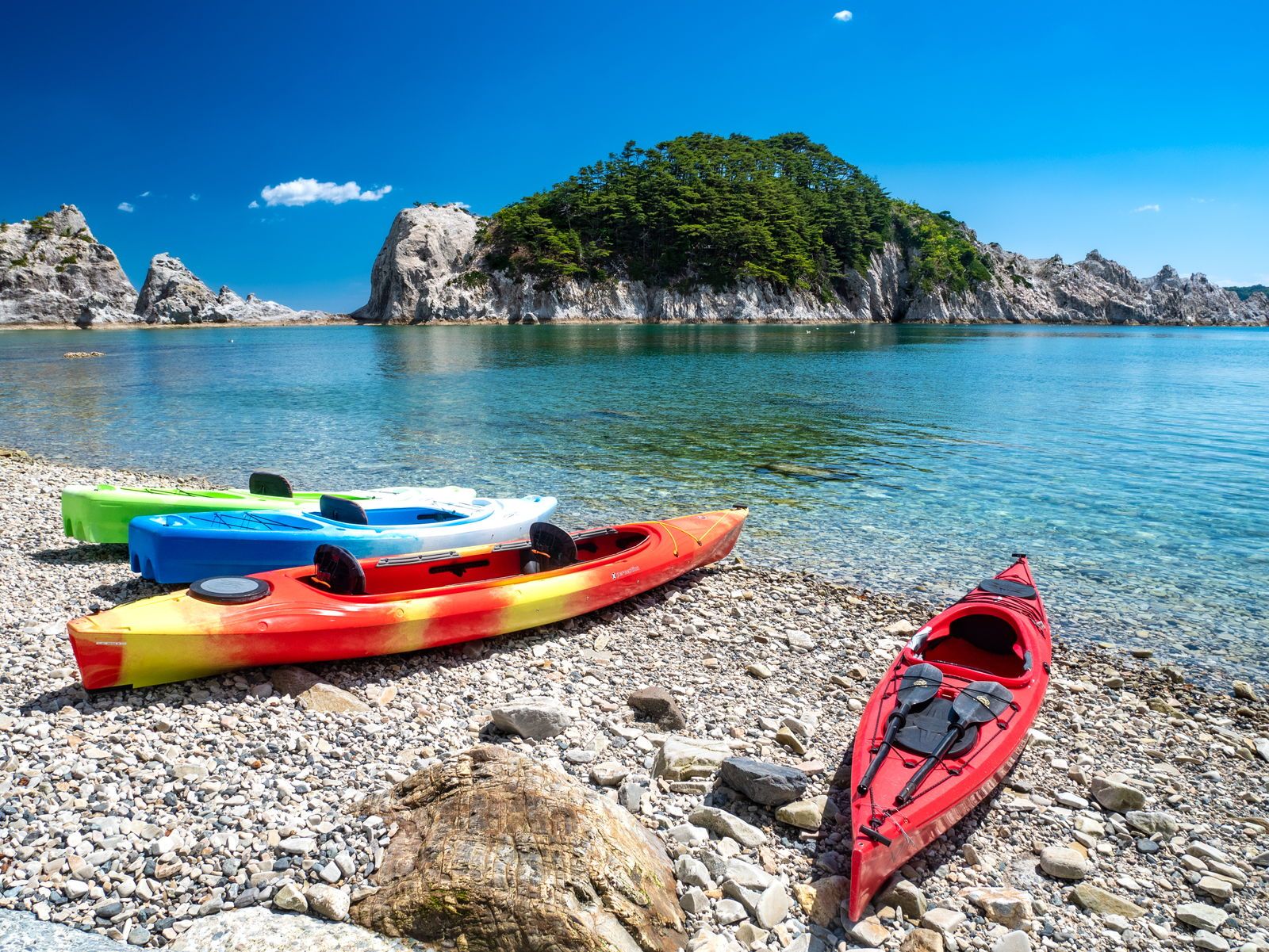 Scenic view of Jodogahama Beach showing white rocks and blue water 2022