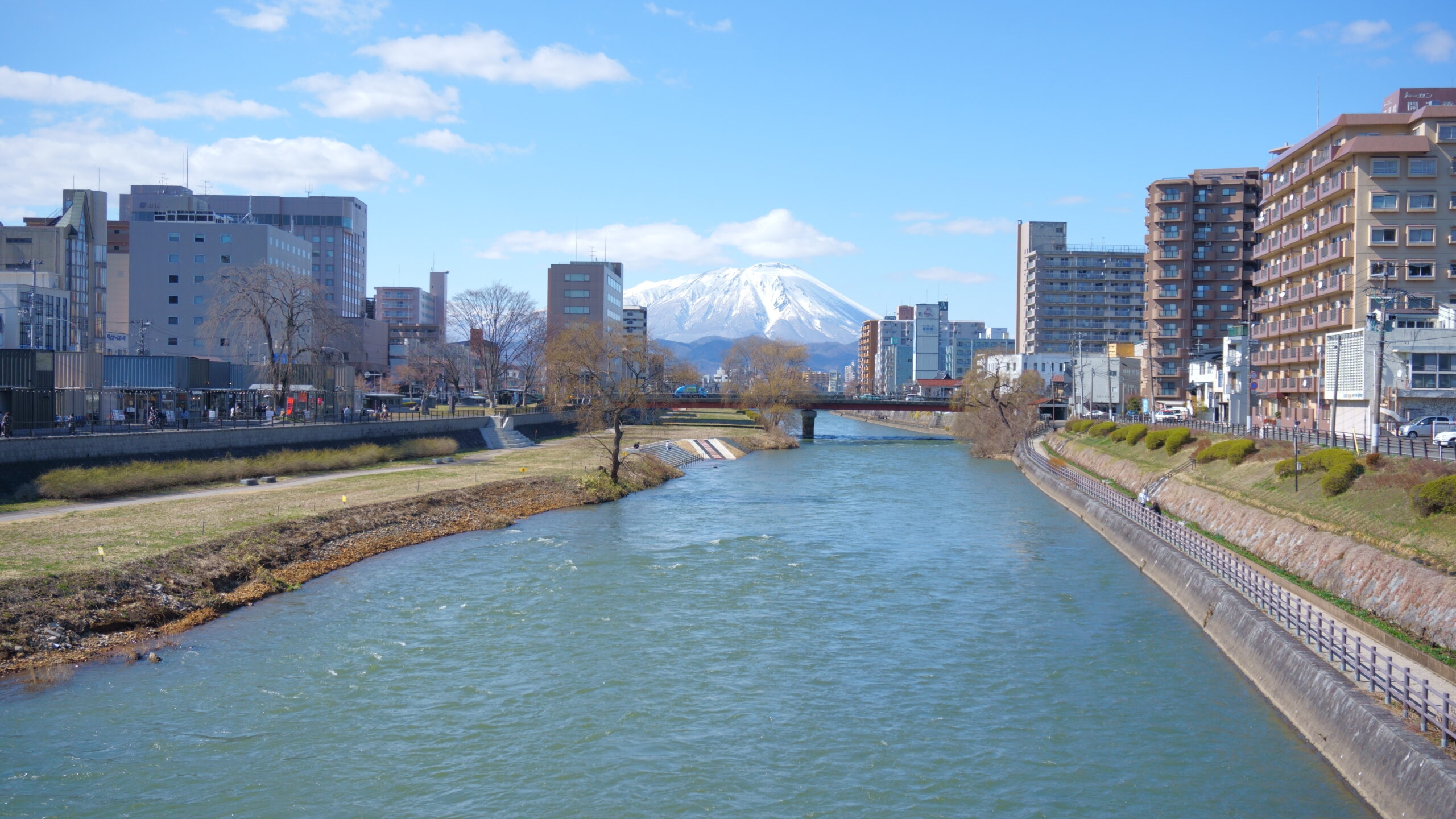 Kitakami River landscape with spring scenery