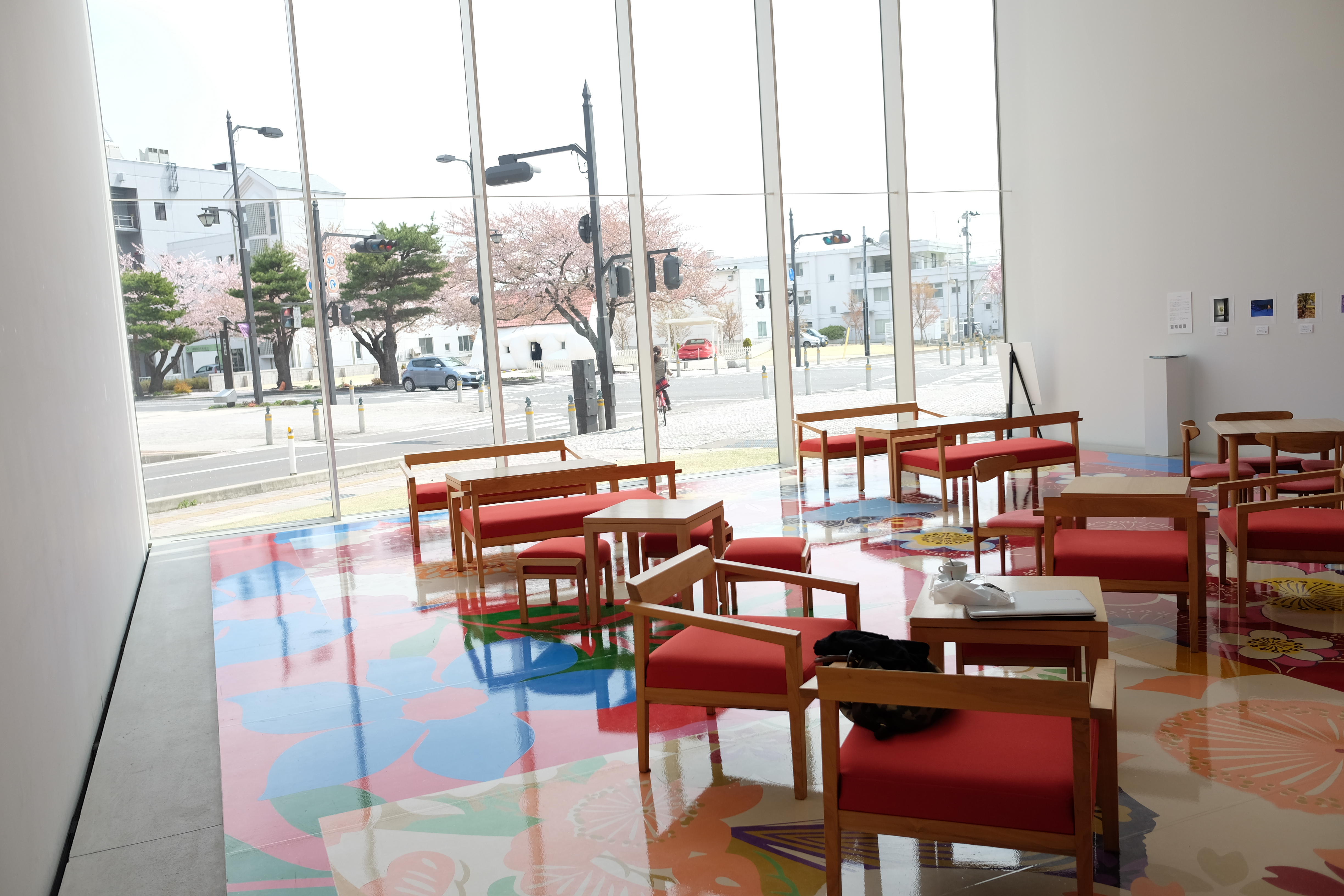 Michael Lin's colorful floral installation work inside Towada Art Center gallery