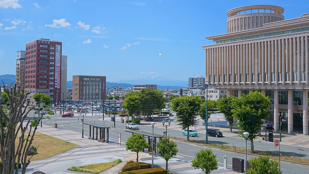 Mount Gassan seen from Yamagata City in the distance