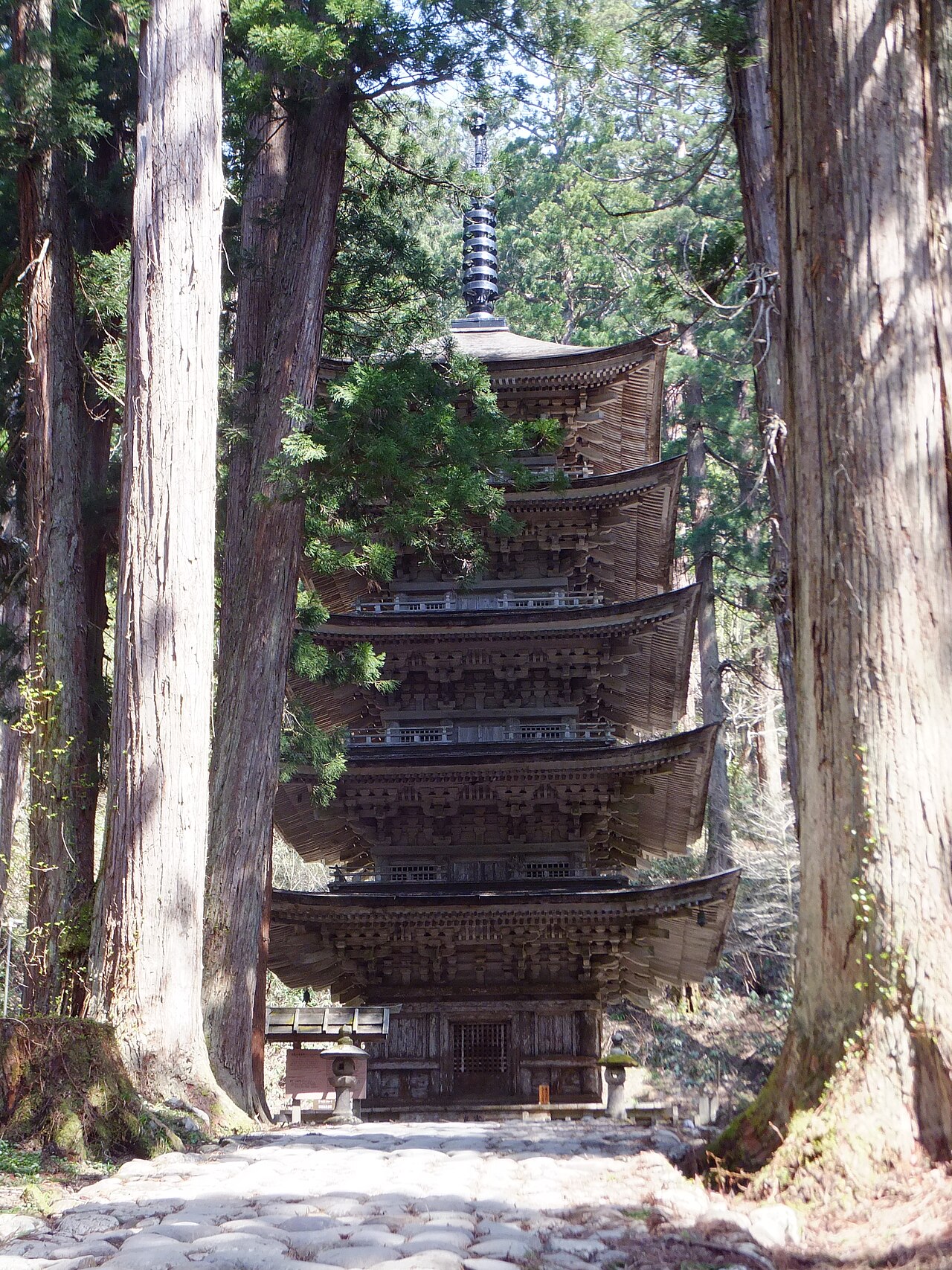 Five-storied pagoda at Mount Haguro surrounded by ancient cedar forest