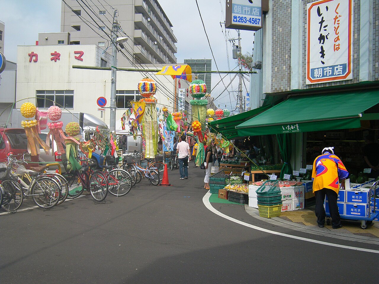 Sendai morning market Asaichi with fresh produce and seafood stalls, Miyagi