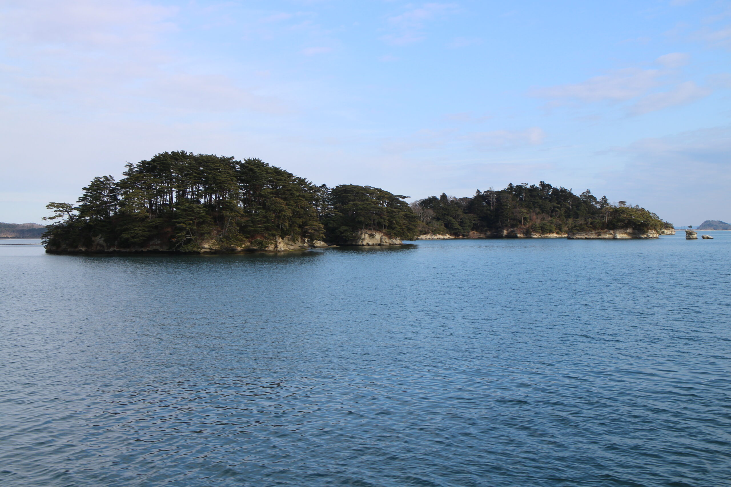 The pine islands of Matsushima Bay seen from a viewpoint in winter