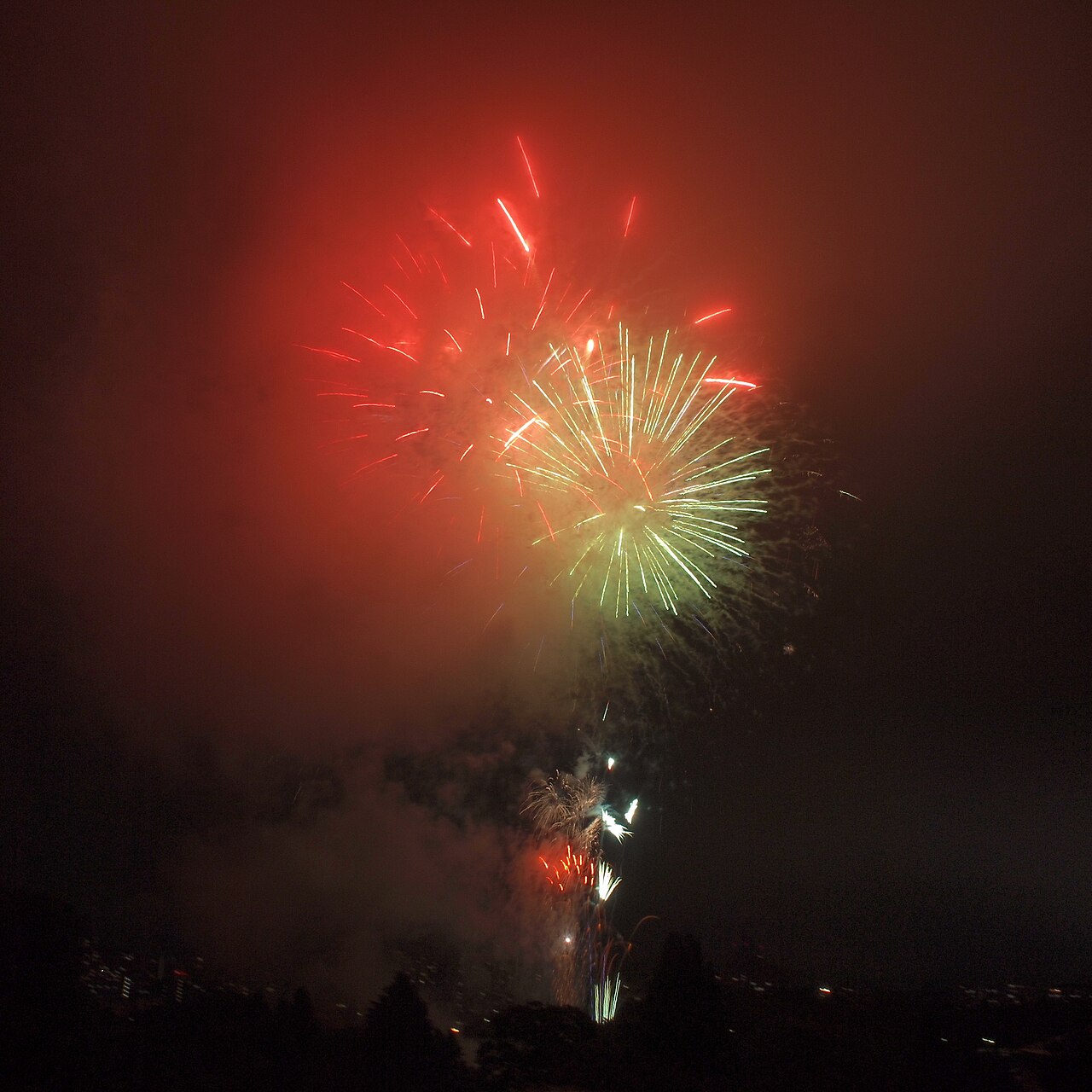 Sendai Tanabata fireworks lighting up the night sky over the city, Miyagi Japan