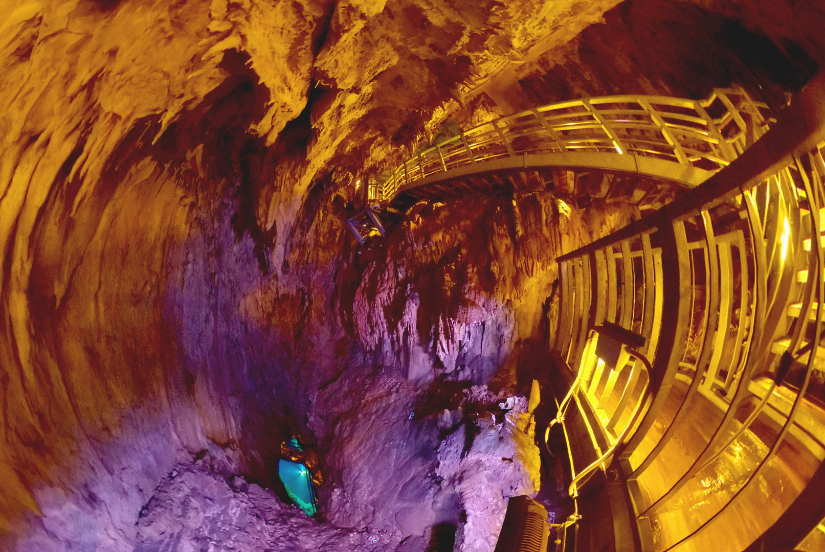 The deep blue waters of Ryusendo Cave's underground lake system