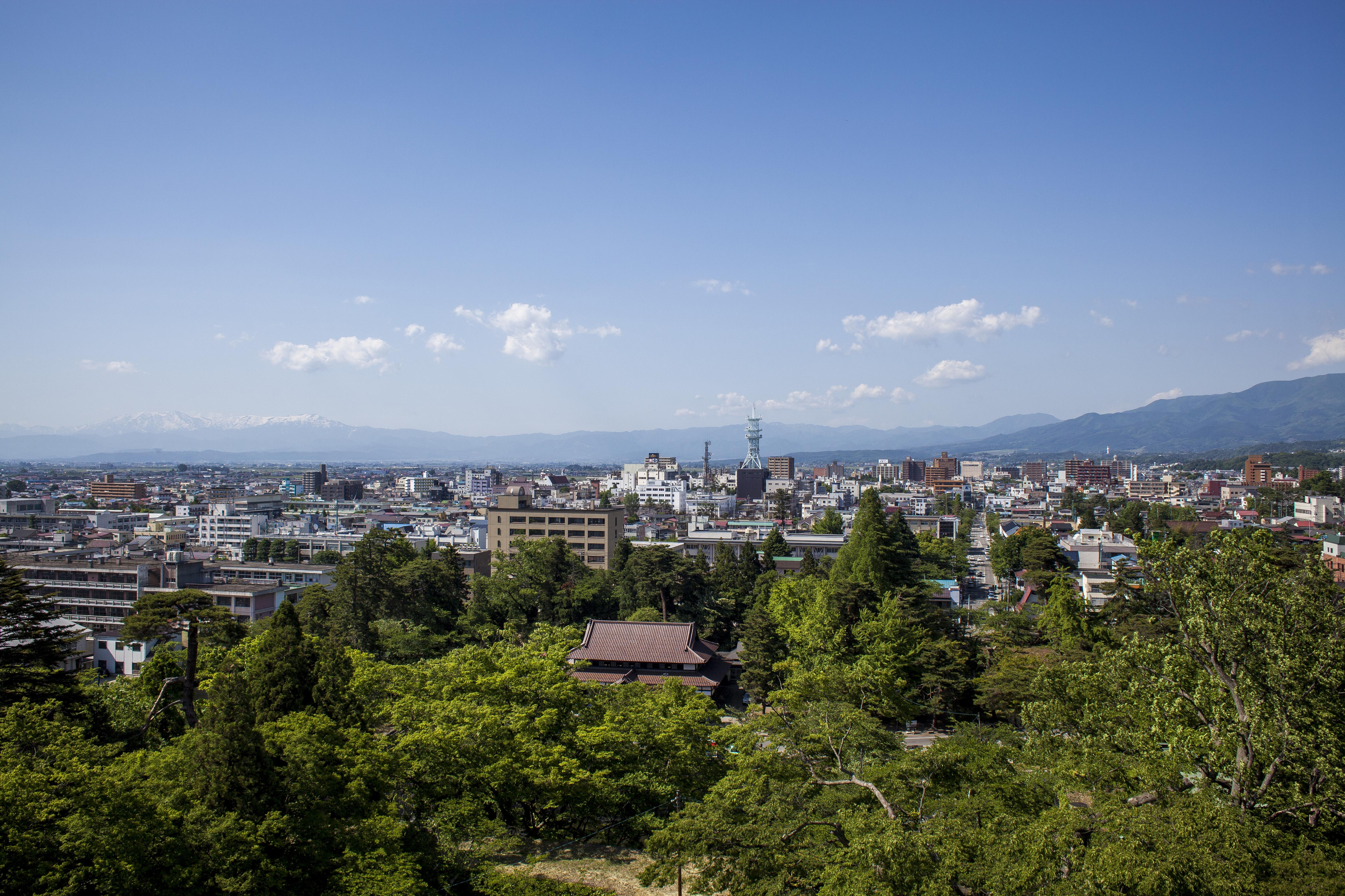 View of Aizuwakamatsu city from the top floor of Tsurugajo Castle