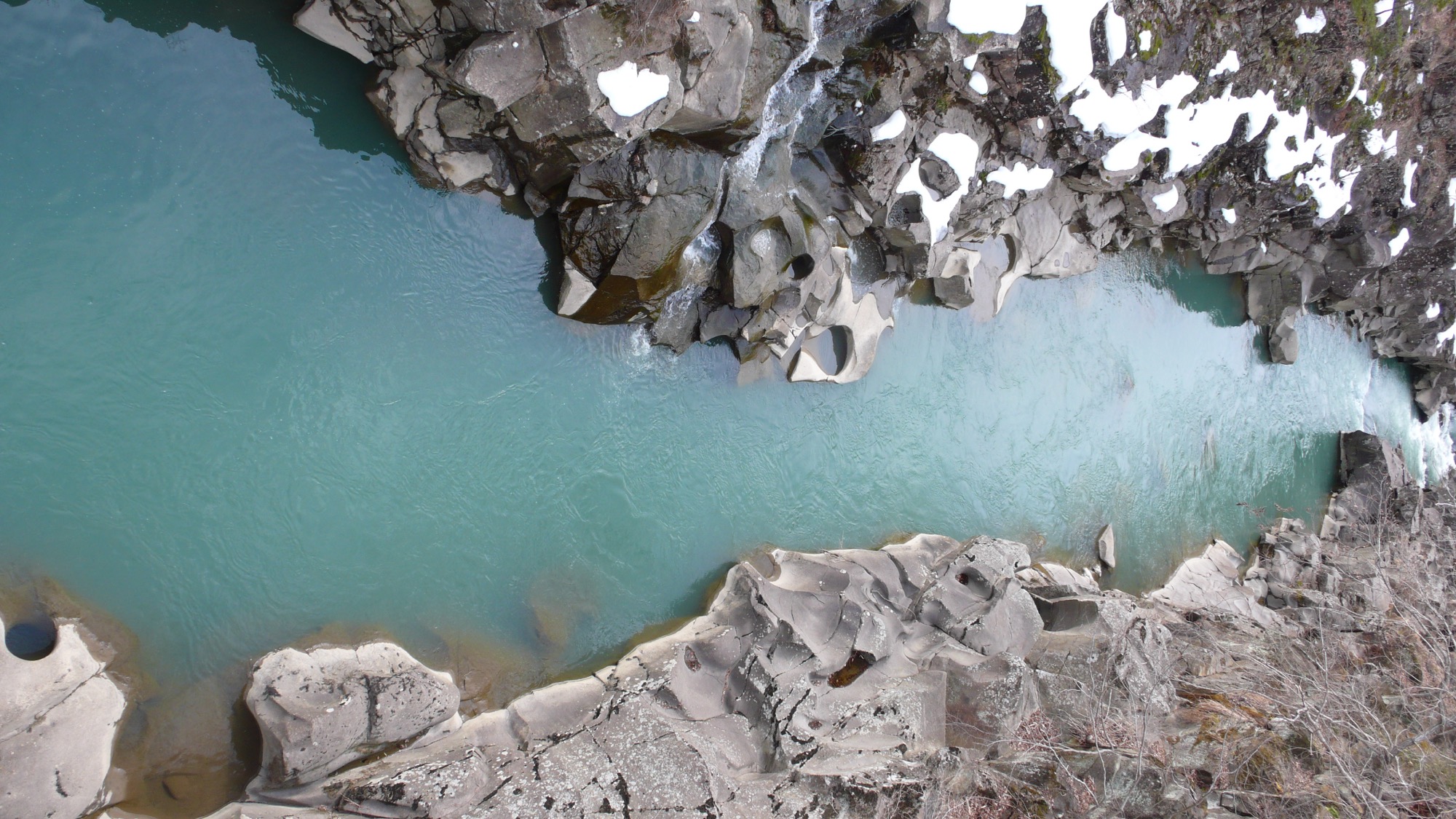 Genbikei Gorge landscape showing clear river water and forested cliffs