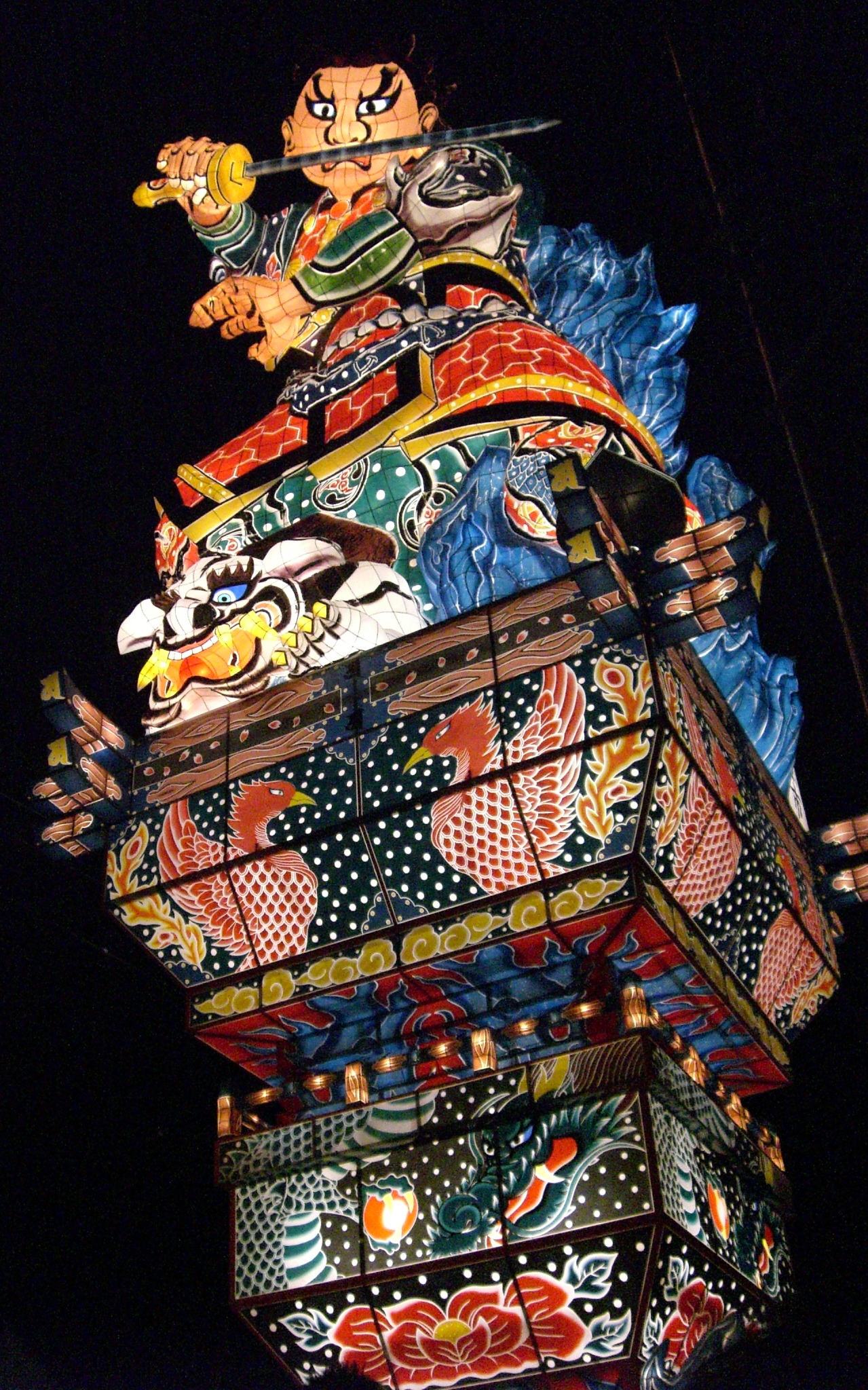 Goshogawara Tachineputa float Homura 2005 illuminated at night