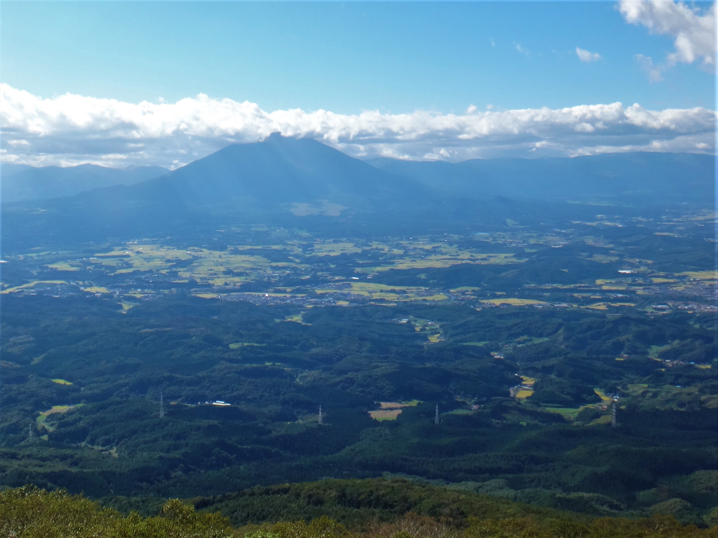 Snow-capped Mount Iwate (Iwate-san) seen from neighboring Himegami mountain in Iwate Prefecture, Japan