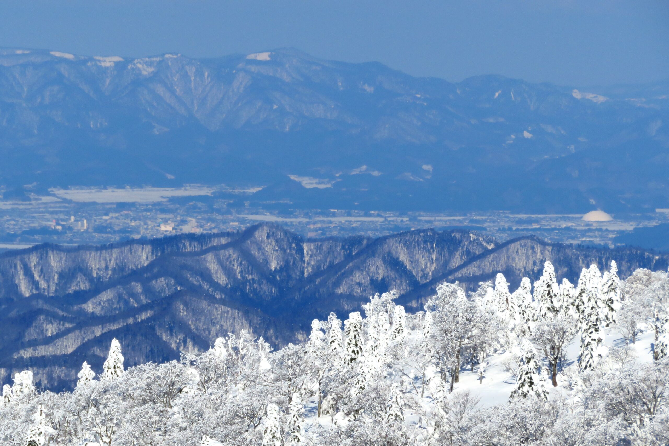 Panoramic view of Odate city in Akita Prefecture seen from Mount Moriyoshi