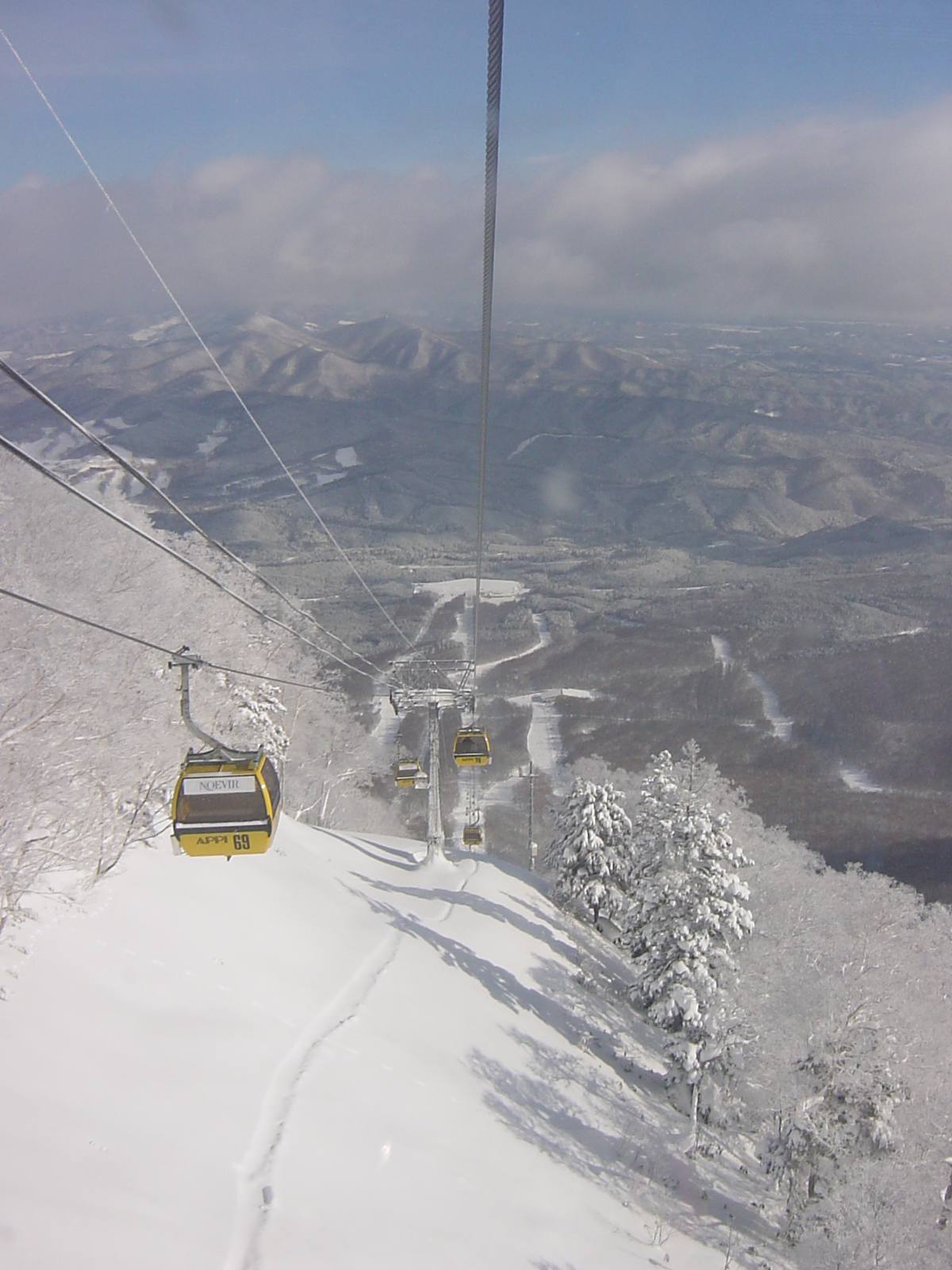 Gondola cable cars at Appi Kogen ski resort in winter