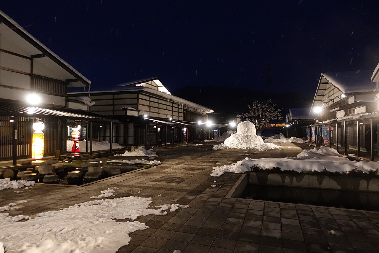 Tsugaru Traditional Crafts Center at night in Goshogawara area