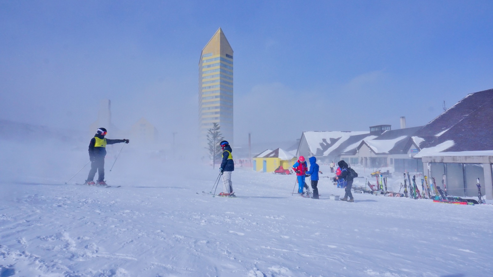 View of the mountain and slopes from the Appi Kogen gondola in winter