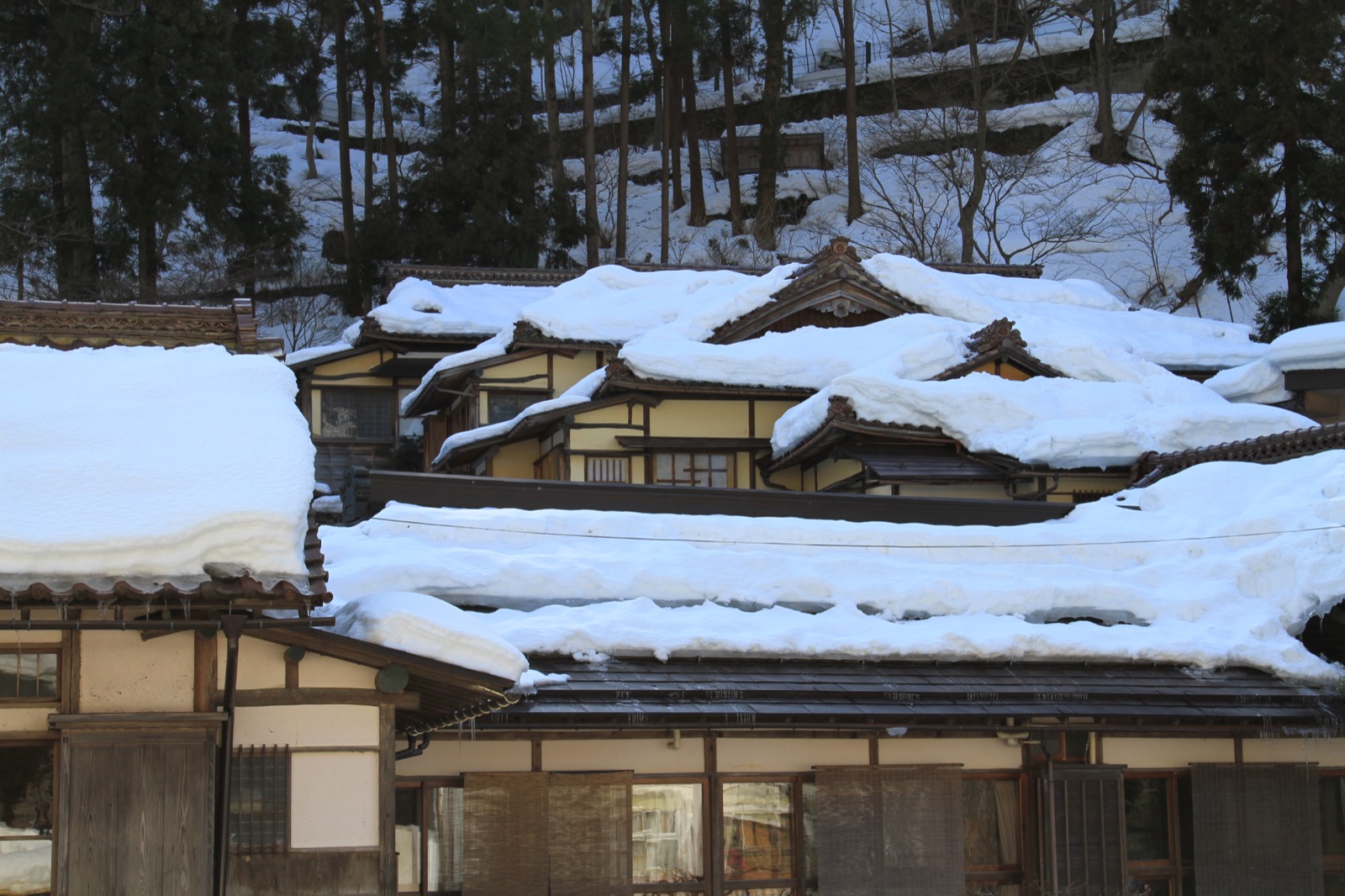 Riverside view of Higashiyama Onsen in autumn, Fukushima Prefecture