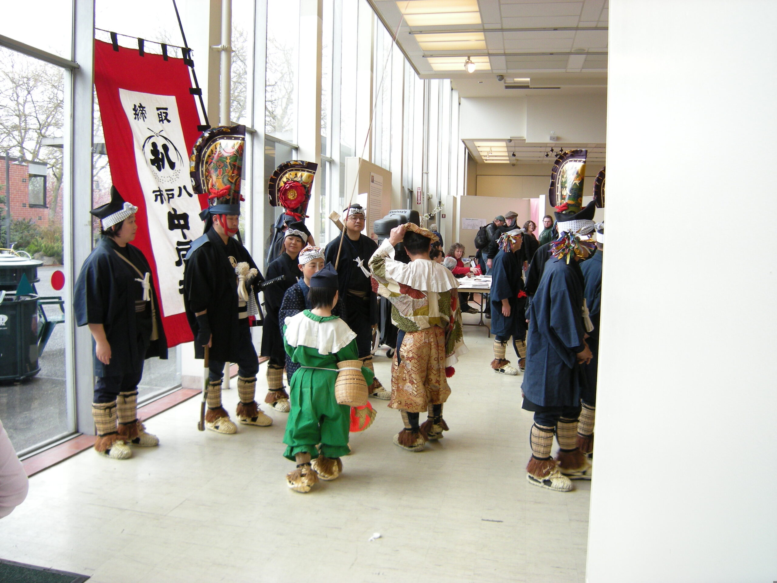 Enburi festival performers with traditional instruments in Hachinohe, Japan