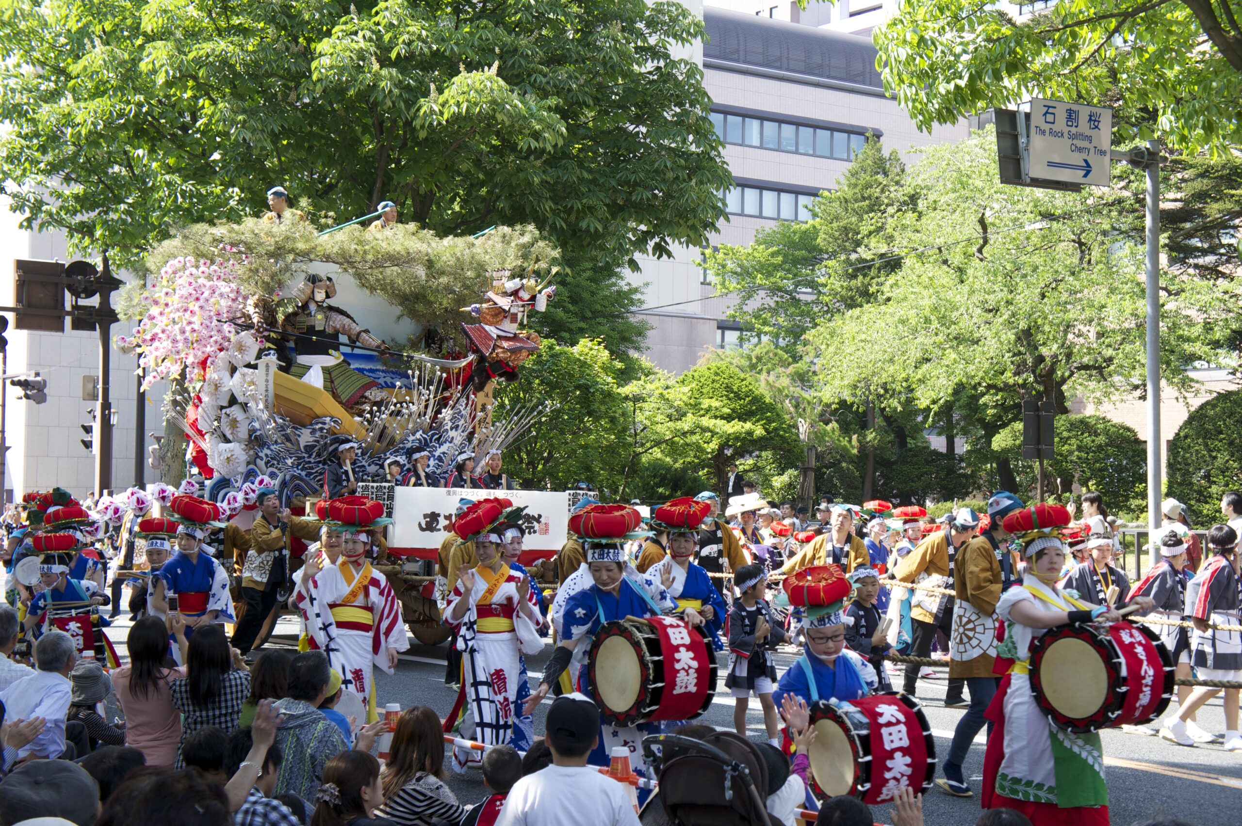 Close-up of taiko drummers performing at a Tohoku festival